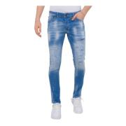 Blå Ripped Skater Jeans Herre Slim Fit -1078