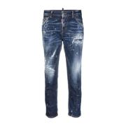 Marineblå Slim-Fit Cropped Jeans