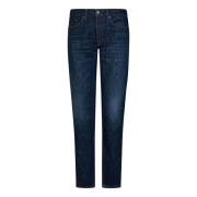 Slim Fit Blå Jeans med Vintage Skylning