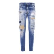 Slim-fit Jeans i blå med bleach-effect finish