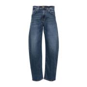 Blå Jeans med Vid Ben og Faded Effekt