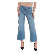 Cropped wide leg denim jeans