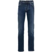 Blå Slim Fit Broderet Denim Jeans